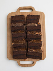 Chocolate cake or chocolate steamed brownie on white background