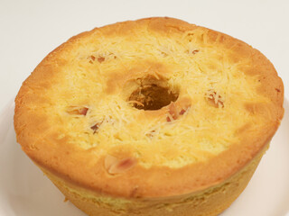 Butter cake on white background