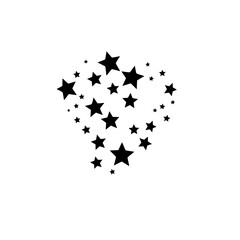 a constellation of stylized black stars of varying sizes on a white background