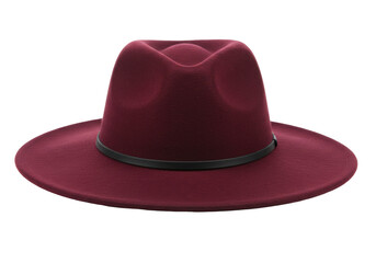 Isolated Maroon Fedora Hat with Wide Brim and Black Band – Stylish Headwear for All Occasions