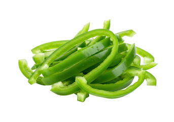Isolated heap of sliced green bell pepper, colorful cooking ingredient food freshness