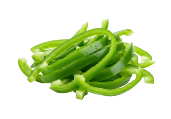 Isolated heap of sliced green bell pepper, colorful cooking ingredient food freshness