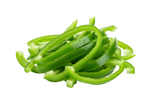 Isolated heap of sliced green bell pepper, colorful cooking ingredient food freshness