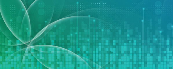 Futuristic science and technology header with interconnected molecular structures and light pulses