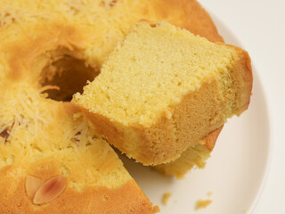Butter cake on white background