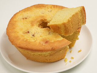 Butter cake on white background