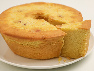 Butter cake on white background