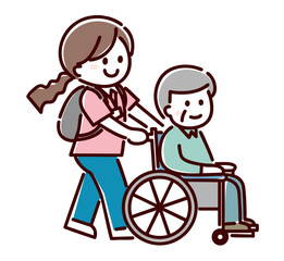 シンプル画　車椅子で送迎する女性