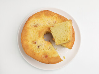 Butter cake on white background