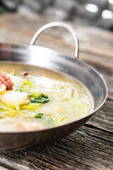 Soup with seafood. Chinese cuisine. Food concepts.Shrimp, mussels, squid, octopus