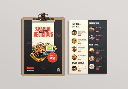 Modern Restaurant Food Menu Flyer Template for Cafe