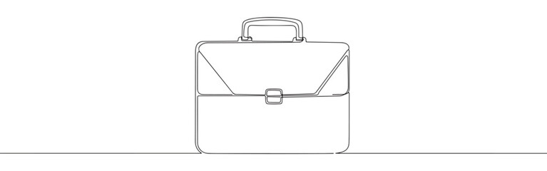 continuous single-line drawing of a classic briefcase, representing business, travel, and professionalism on a clean white background.