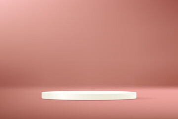 Pink background vector 3d with cream podium. Empty room with light effect. Space for selling products on the website. Vector illustration.