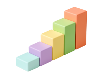 Vibrant 3D bar graph showcasing upward trend and positive growth, perfect for business reports and presentations on financial success and market analysis with a modern touch