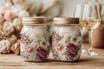 Mason Jar Mock Up. Floral Sticker Decal Mock-up for Feminine Businesses