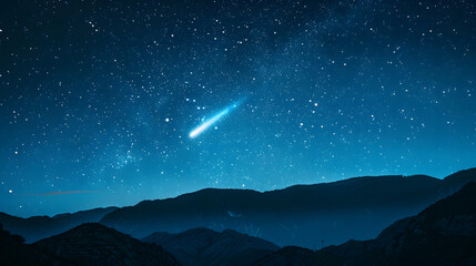 Night Sky with Shooting Star Over Dark Mountain Range Silhouette