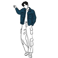 Man in Matching Denim Outfit
