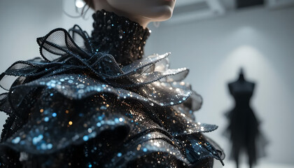 Sparkling Black Ruffled Gown - Elegant Fashion Detail