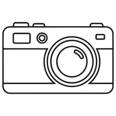 Minimalist Black Outline Camera Icon with Rounded Body and Circular Lens