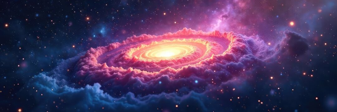 A swirling nebula, the edge of known space, cosmic dust and gas illuminated by distant stars, hinting at the vast unknown beyond , black hole, universe, observable universe