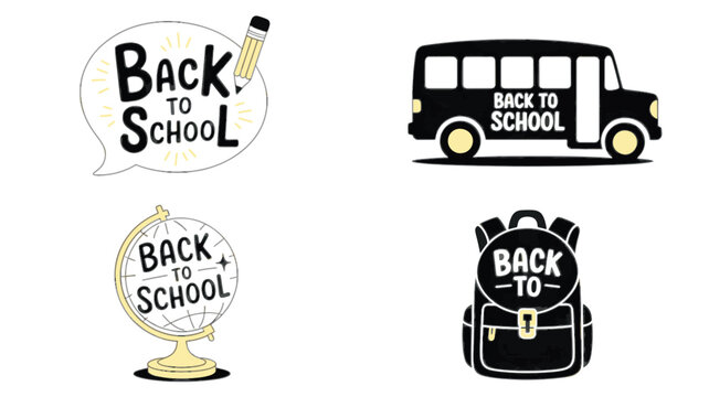 Back to School Icons Featuring a Bus Globe Backpack and Speech Bubble with Pencil .