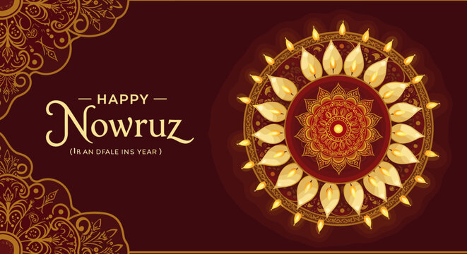 Elegant nowruz greeting card with mandala and candles