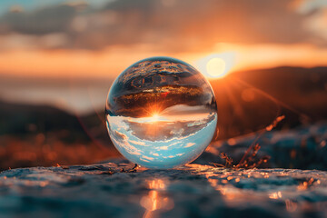 Sunset Through the Lens A Crystal Ball Capturing Golden Hour