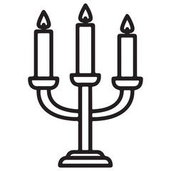 Classic Three-Arm Candelabra Icon with Lit Candles Outline Style