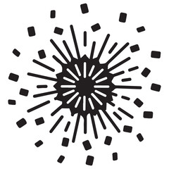 Monochromatic Abstract Starburst with Radiating Lines and Scattered Confetti