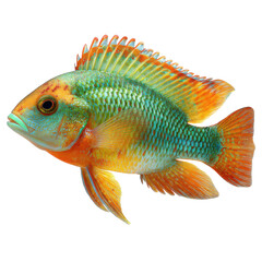 Fototapeta premium Tropical fish with orange fins png green scales png aquarium png marine png reef png ocean png sea life png colorful png underwater png wildlife png transparent background image