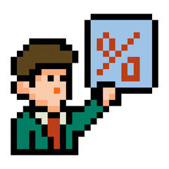 Pixel Art Man Showing Chart