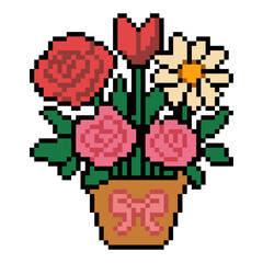 Pixel Art Colorful Flower Vase