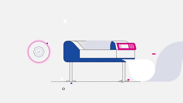 Animated printer printing documents representing office technology and workflow automation