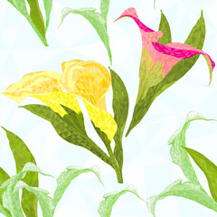 Seamless texture  low-polygonal lily calla abstract background vector illustration editable hand drawn