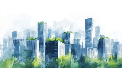 Obraz premium Cityscape featuring various buildings with rooftop gardens