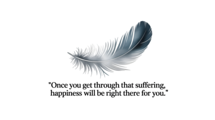 Soft grey feather floats as sign of peace. These inspirational and encouraging words bring feeling of hope and comfort to soul after significant loss