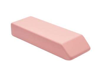 Isolated pink wedge eraser with angled shape for removing pencil marks on paper surface