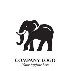 Majestic Elephant Logo Symbol in Black on White Background with Elegant Minimalist Modern Design