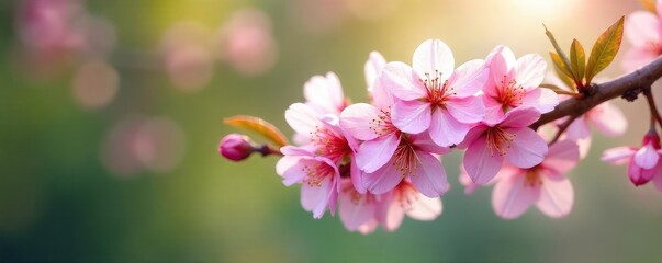 Obraz premium Spring Blossoms Bursting Forth Pastel Pink and White Flowers Blooming on Branch, Signifying Renewal and New Beginnings