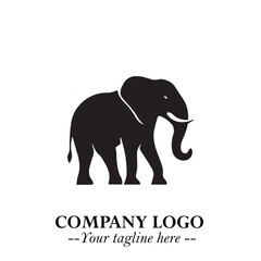 Majestic Elephant Logo Symbol in Black on White Background with Elegant Minimalist Modern Design