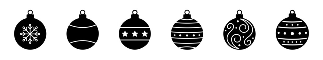 Christmas ball icons set. Festive holiday ornaments. Christmas tree toys.