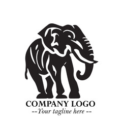 Majestic Elephant Logo Symbol in Black on White Background with Elegant Minimalist Modern Design