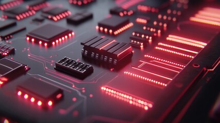 Close-up of glowing circuit board with intricate components