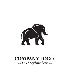 Majestic Elephant Logo Symbol in Black on White Background with Elegant Minimalist Modern Design