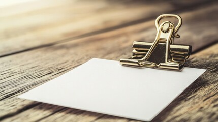 Blank paper clip on rustic wooden surface