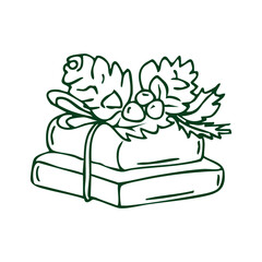 Winter outline sketch with boocks and cones