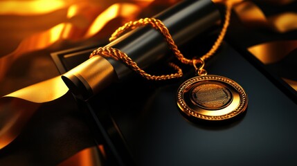 Gold medal and diploma, celebratory