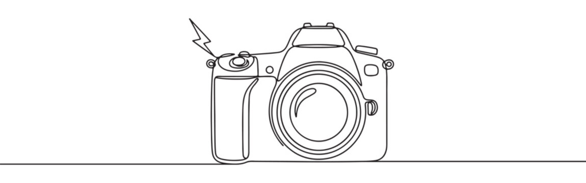 Camera continuous one line drawing. Digital camera in simple linear style. Vector illustration.