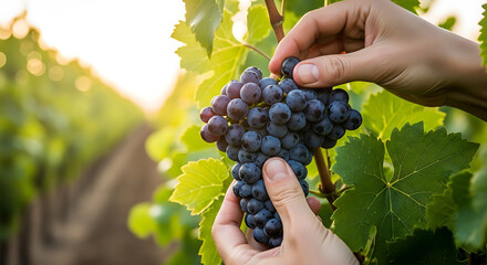 Grape Harvest: Perfect Cluster of Red Wine Grapes on the Vine
