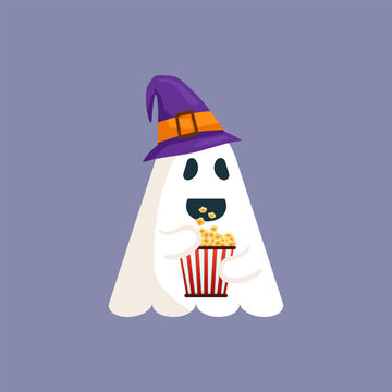 cute design Spooky Cravings Ghost eating popcorn